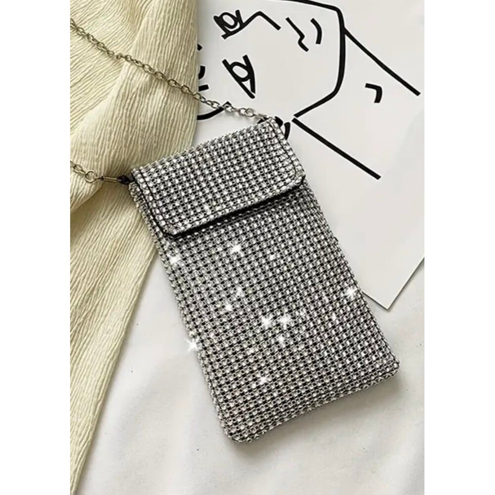 Bling Crossbody Rhinestone Evening Clutch Fits Cell Phones
